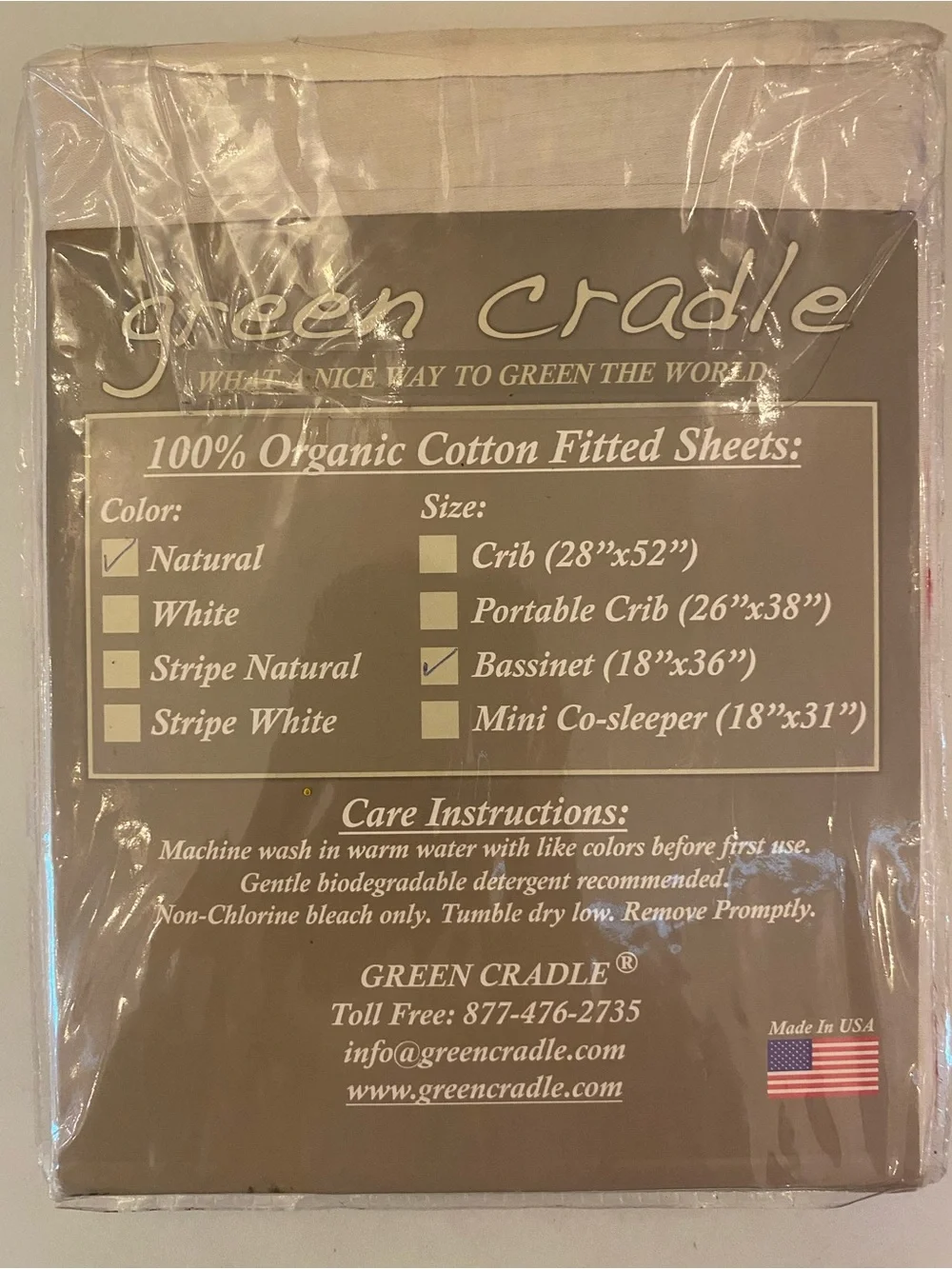 Green Cradle Bassinet Footprint Collection Organic Cotton Sheet Tan 18 x 36